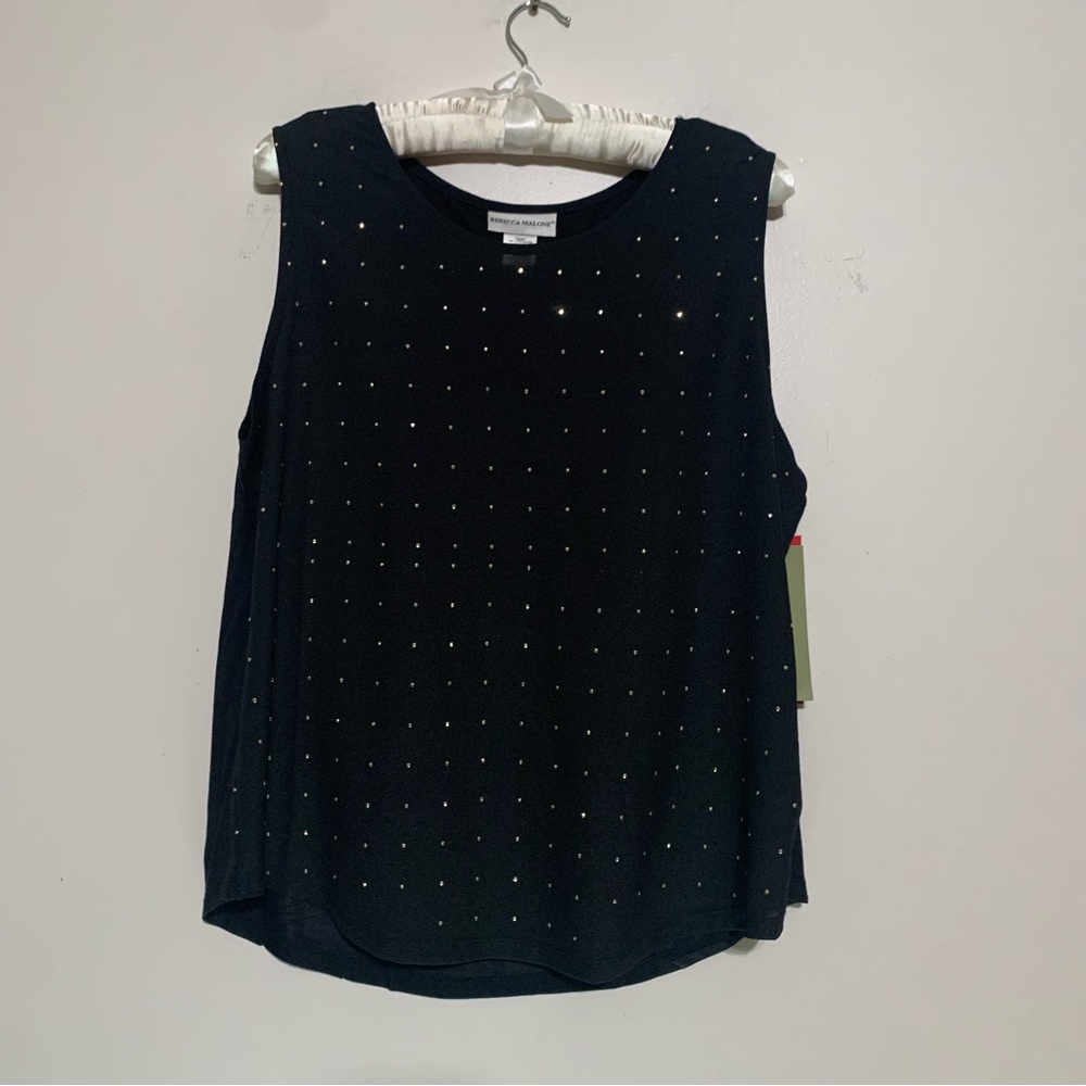 Rebecca Malone Black Tank Top with Stud Accents
